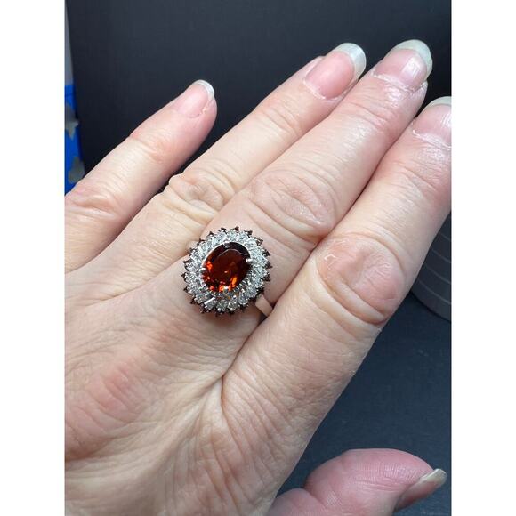 NEW Cherry citrine and Moissanite ring in platinum over sterling silver size 8 - Picture 3 of 14